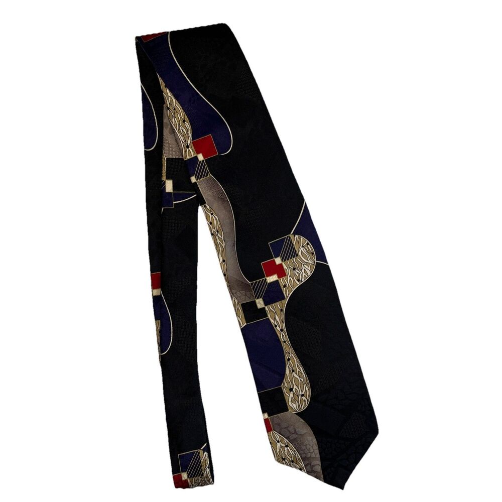 Zianetti Men's Silk Tie Black Purple Red Geometric Extra Long